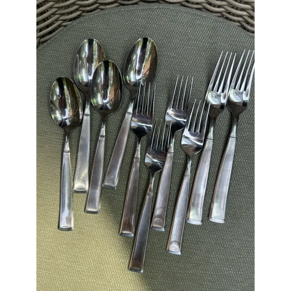 Towle Flatware Set Stainless Steel Forks Spoons Lot 10 Pieces Rare Simple Design